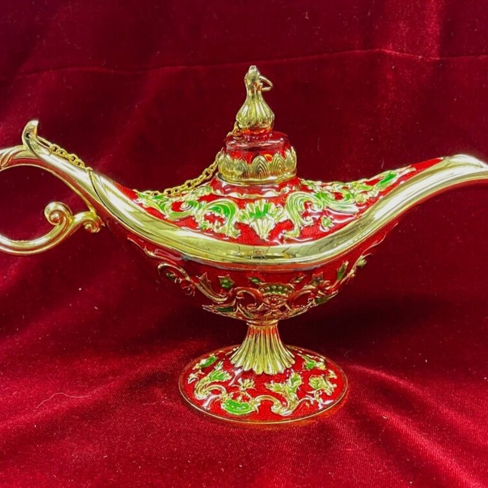 Decorative Aladdin Style Hammered Metal Lamp Large RED & GOLD